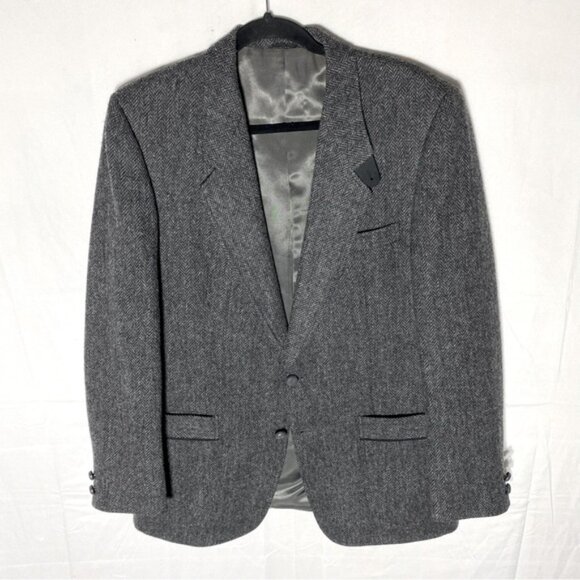 Vintage Rio Sollway Grey Herringbone Pure Virgin Wool Blazer 42R